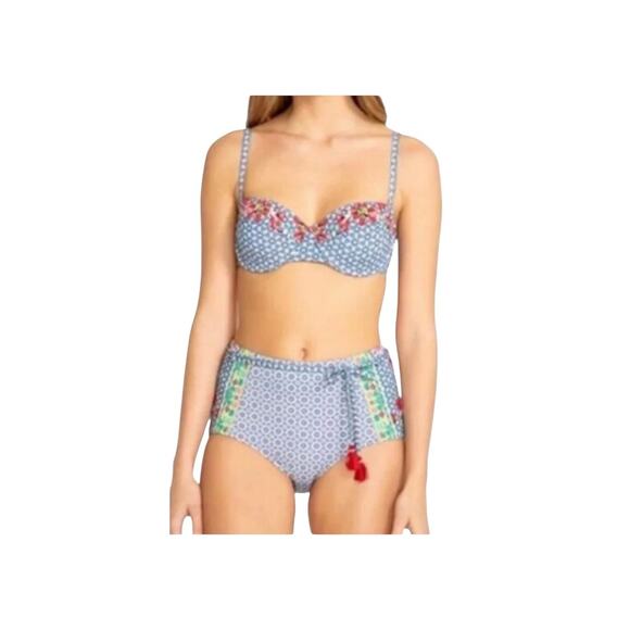 JOHNNY WAS WOMENS BAY BLUE Print HIGH WAIST BIKINI Bottoms SZ S 2 4 $120 NWOT - Picture 4 of 13